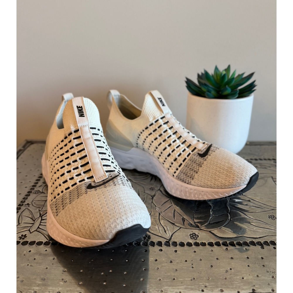 Men's Sz 10.5 Nike React Phantom Run Flyknit 2 Slip On Shoes Sail Light Bone - Picture 2 of 7